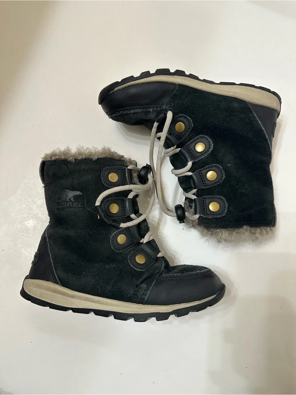Sorel Explorer Joan Kids Suede Winter Boots Black Size 11 (EU 28)